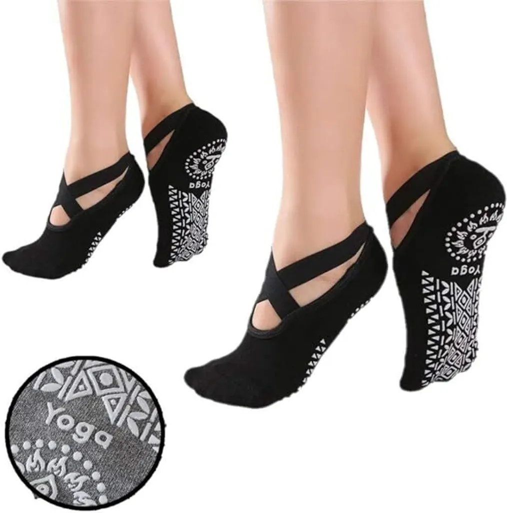 Meias de Ioga 2 Pares Femininas Antiderrapantes para Pilates, Balé, Dança, Fitness, Cores Preta, Tamanho Único AQUAFORGE