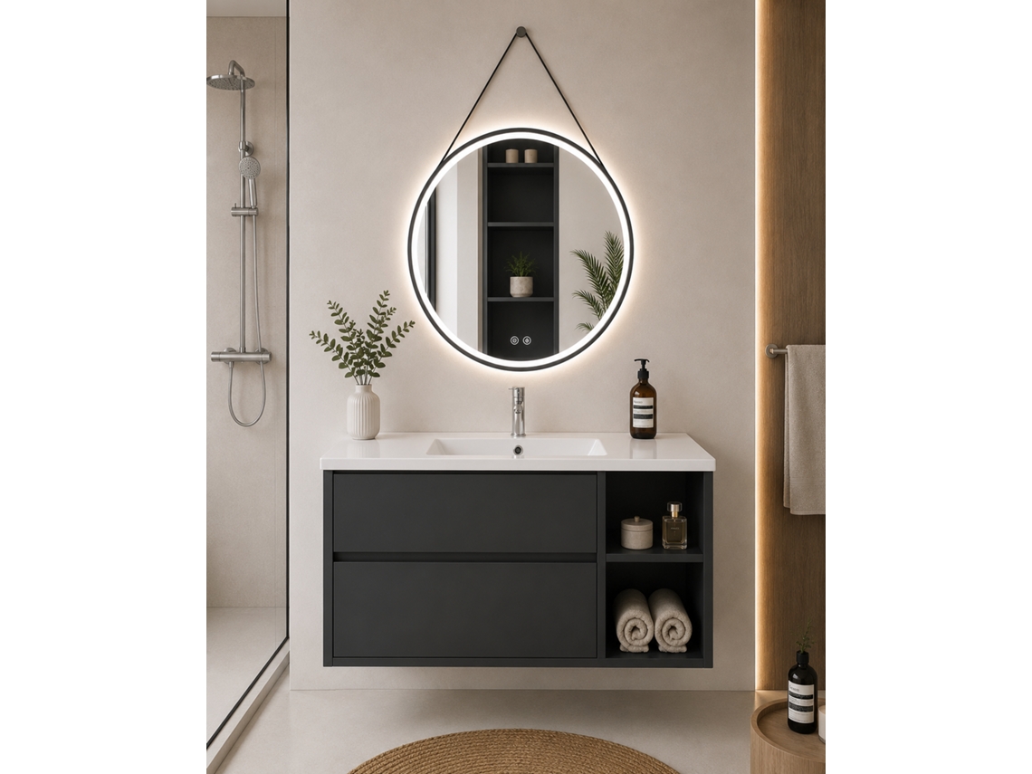 Móvel De Casa De Banho Com Lavatório Origenbath Zeus Sem Espelho 100x40 Cm Direita Grafite