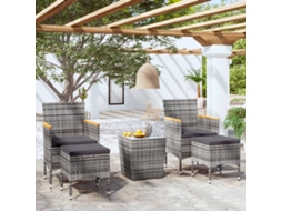 Vidaxl 5 Pcs Conj. Bistrô De Jardim Vime Pe E Vidro Temperado Cinzento