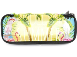 Estojo Grande Com Estampa De Flores Verão E Pássaros Ao Sol, Ideal Escola, Escritório, Adultos, Meninas E