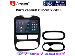 Rádio Automóvel JUNSUN Android 15 Autoradio 4+64gb 8 núcleo Carplay para Renault Clio 2012 2016 Gps Navi Bt 4g Wifi S/MARCA