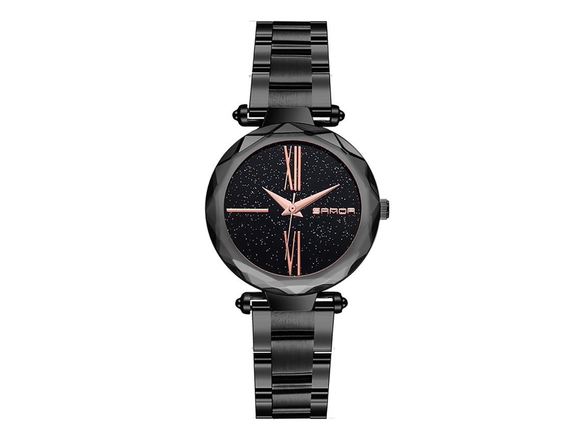 Relógio de Pulso Feminino Sanda de Quartzo com Pulseira de Aço Anti alergénico Preto