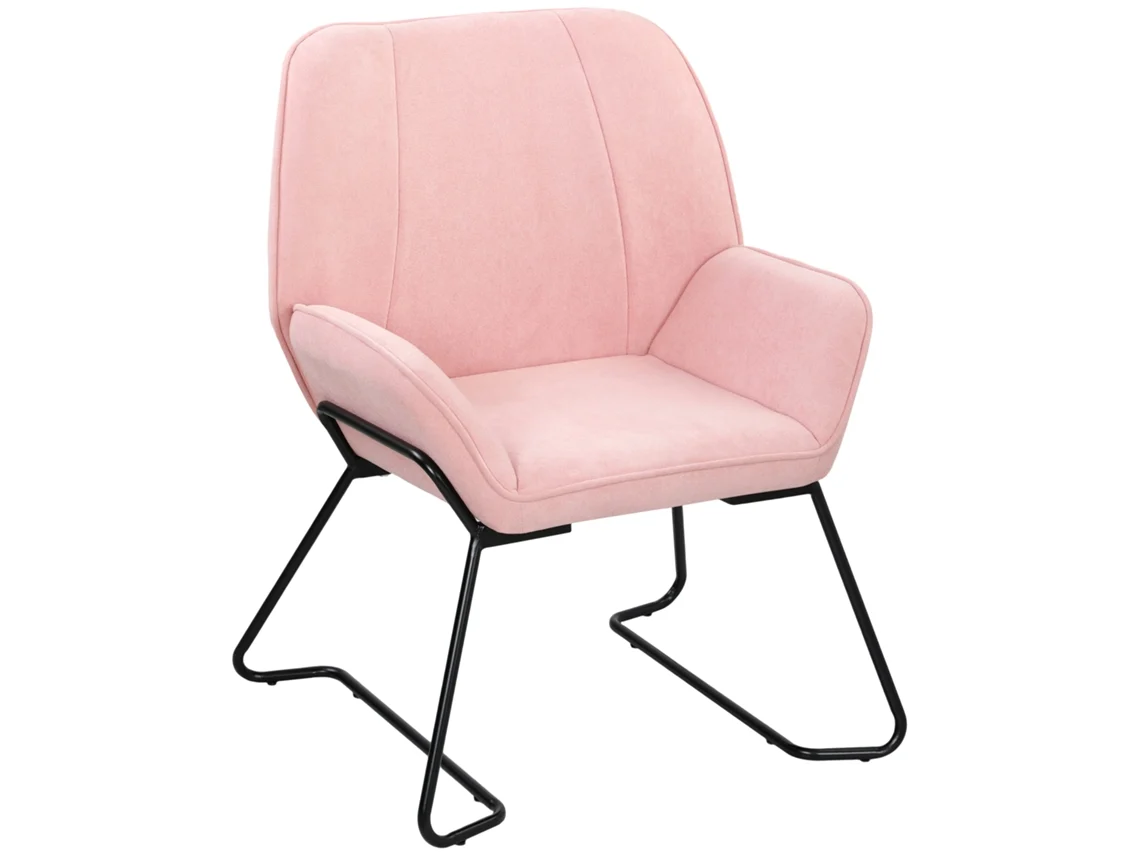 Poltrona Sala de Estar Veludo, Assento Acolchoado, Pés de Metal, Rosa | S/MARCA