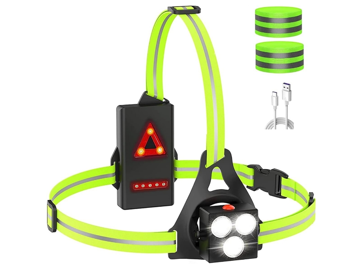 Ipx55 À Prova Dágua Lanterna De Peito Usb Recarregável Led Tocha Com Aviso De Segurança Traseiro Jogging Caminhada Caminhada Cães Preto Yunzii