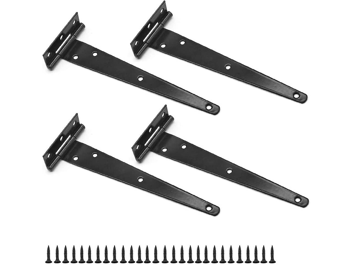 4 Bisagras em T de 8 Polegadas, Metal Preto, para Portas de Granja, Resistentes, com Parafusos | S/MARCA