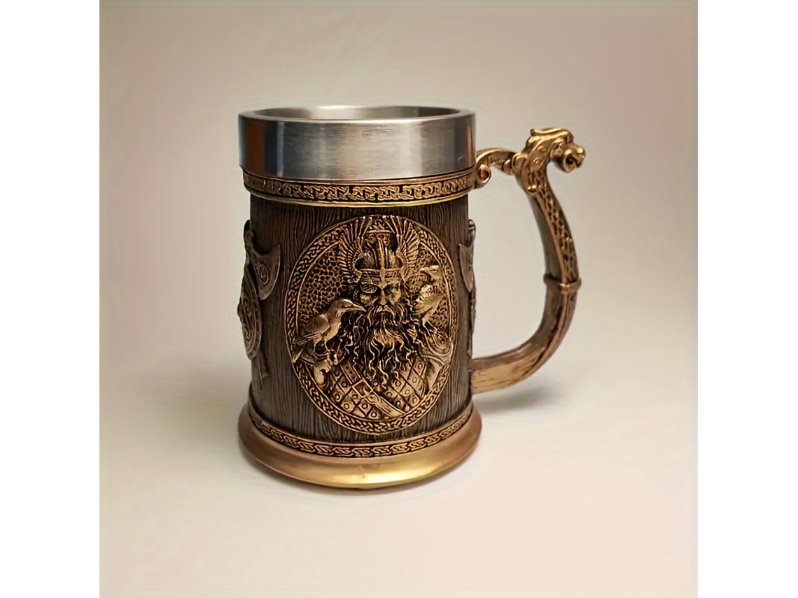 Caneca de Cerveja Viking, Aço Inoxidável Estilo Folclore da Mitologia Nórdica, Compatível com Marcas AQUAFORGE