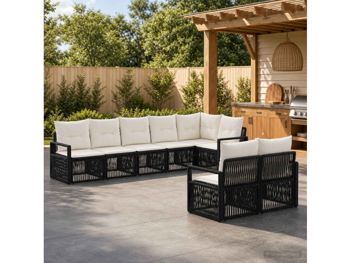 Vidaxl Conjunto De Sofá De Jardim 8 Unid. Preto Vime Pe