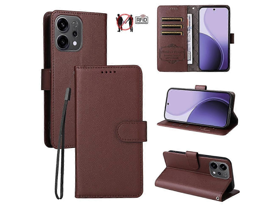 Capa Carteira De Couro Com Textura De Lichia E Bloqueio Rfid Para 3 Cartões, Compatível Com Oppo Reno13 / Reno14 Global / Reno14 F 5g.