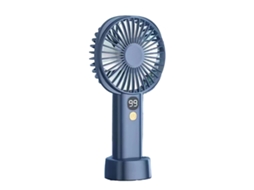 Ventilador de Mão Recarregável USB 5 Velocidades Silencioso com Display de Bateria Azul Escuro