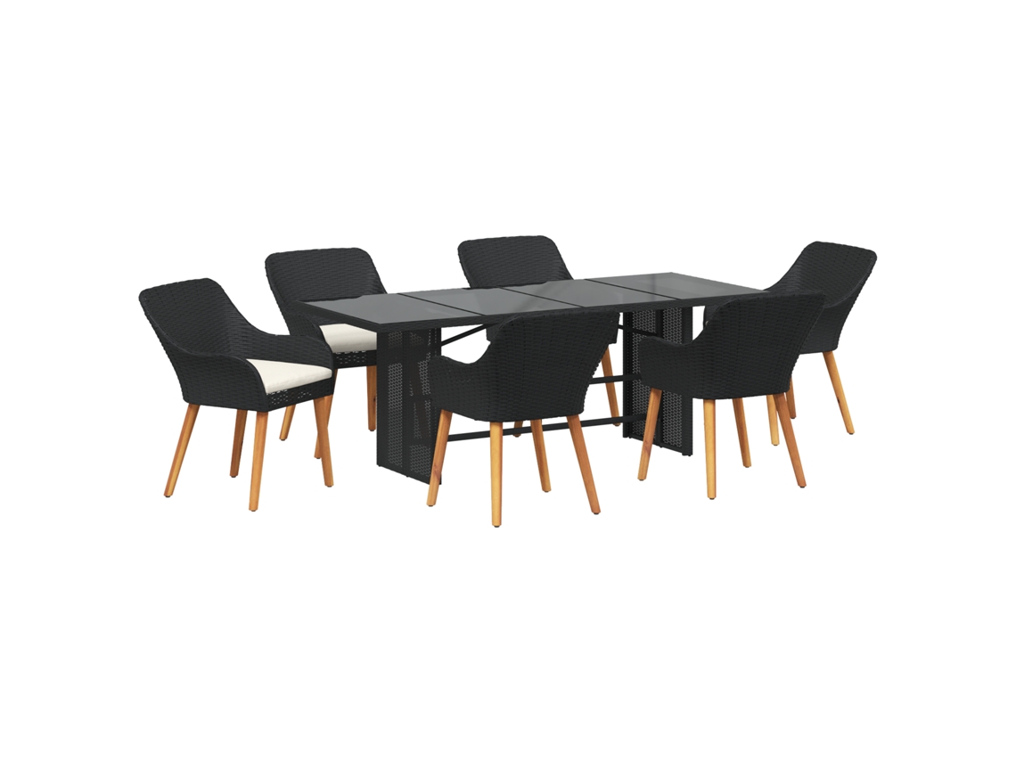 Conjunto 7 Conjunto De Jantar Para Jardim Vidaxl Preto Vime Pe (190 X 80 X 74 Cm)