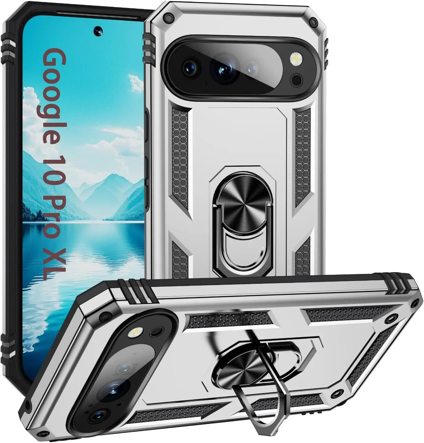 (prateado, Google Pixel 9 Pro Xl) Capa Magnética Para Celular Para Carro, Suporte De Anel À Prova De Choque, Capa Protetora Resistente.