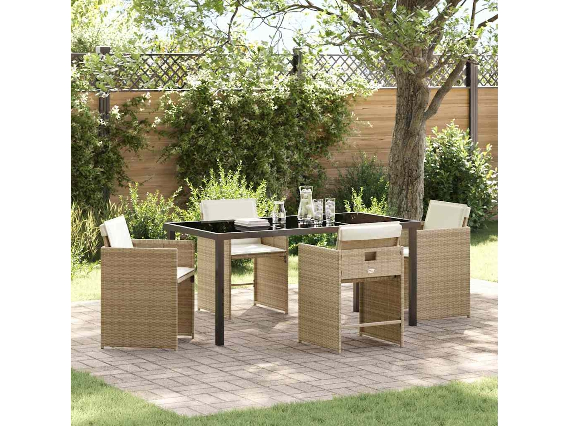 Vidaxl Conjunto de Jantar para Jardim 5 Pcs Bege Vime Pe