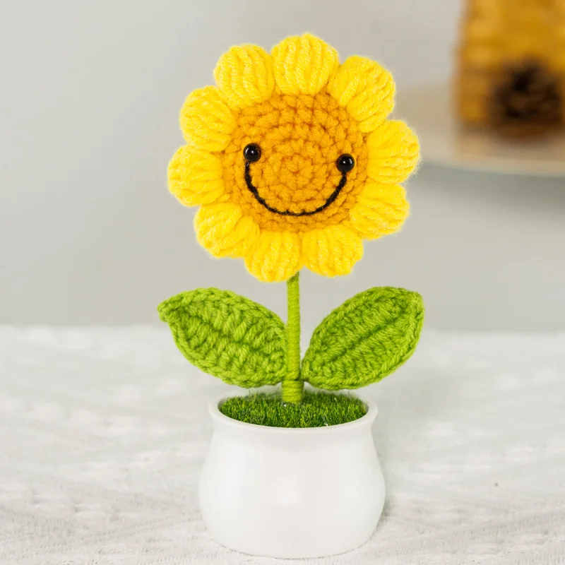 (amarelo, 1 Peça) Vaso De Flores De Crochê Fofo, Presente Feito À Mão, Decoração De Casa Em Tricô.