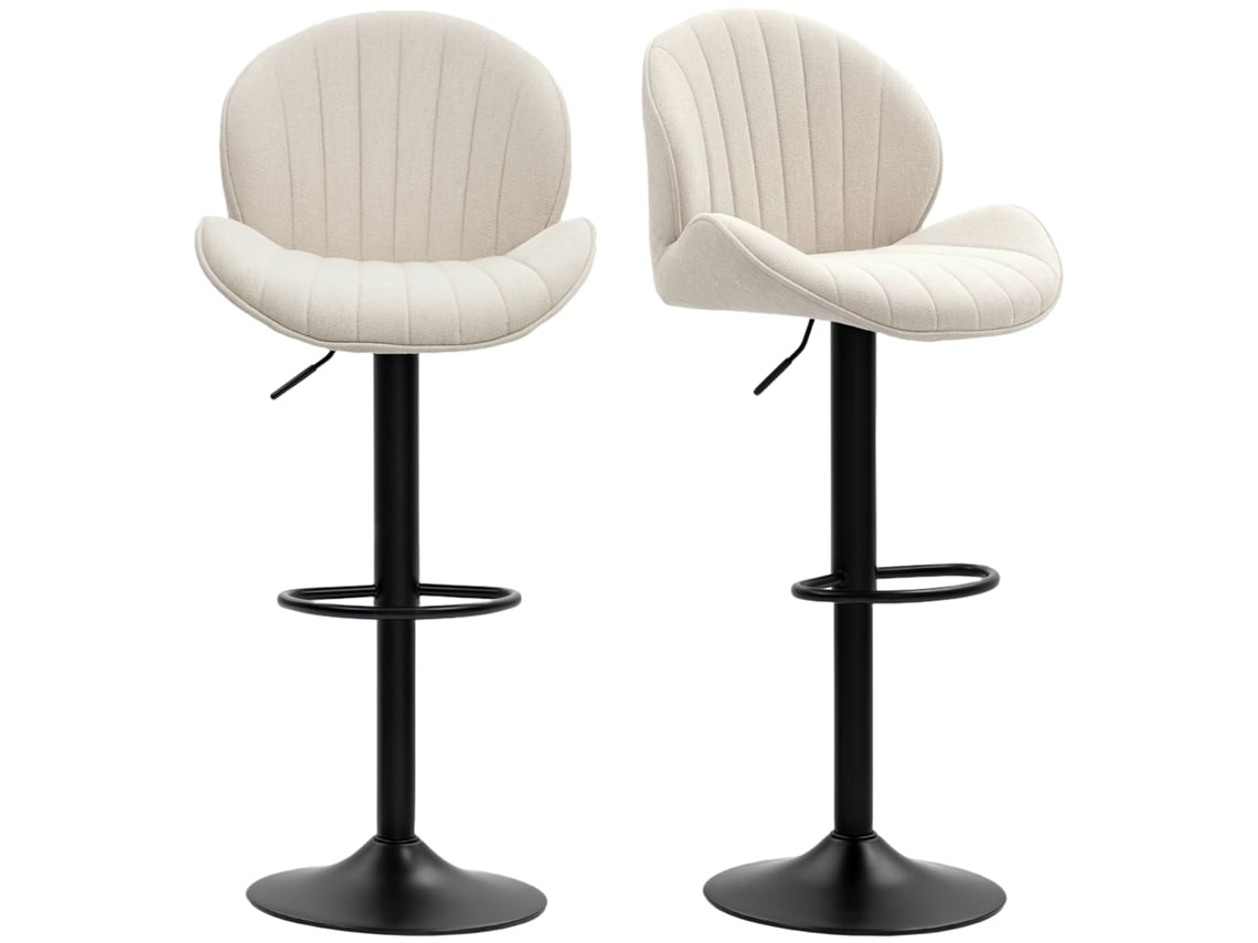 Conjunto De 2 Bancos De Bar De Conchas Bege, Em Aço