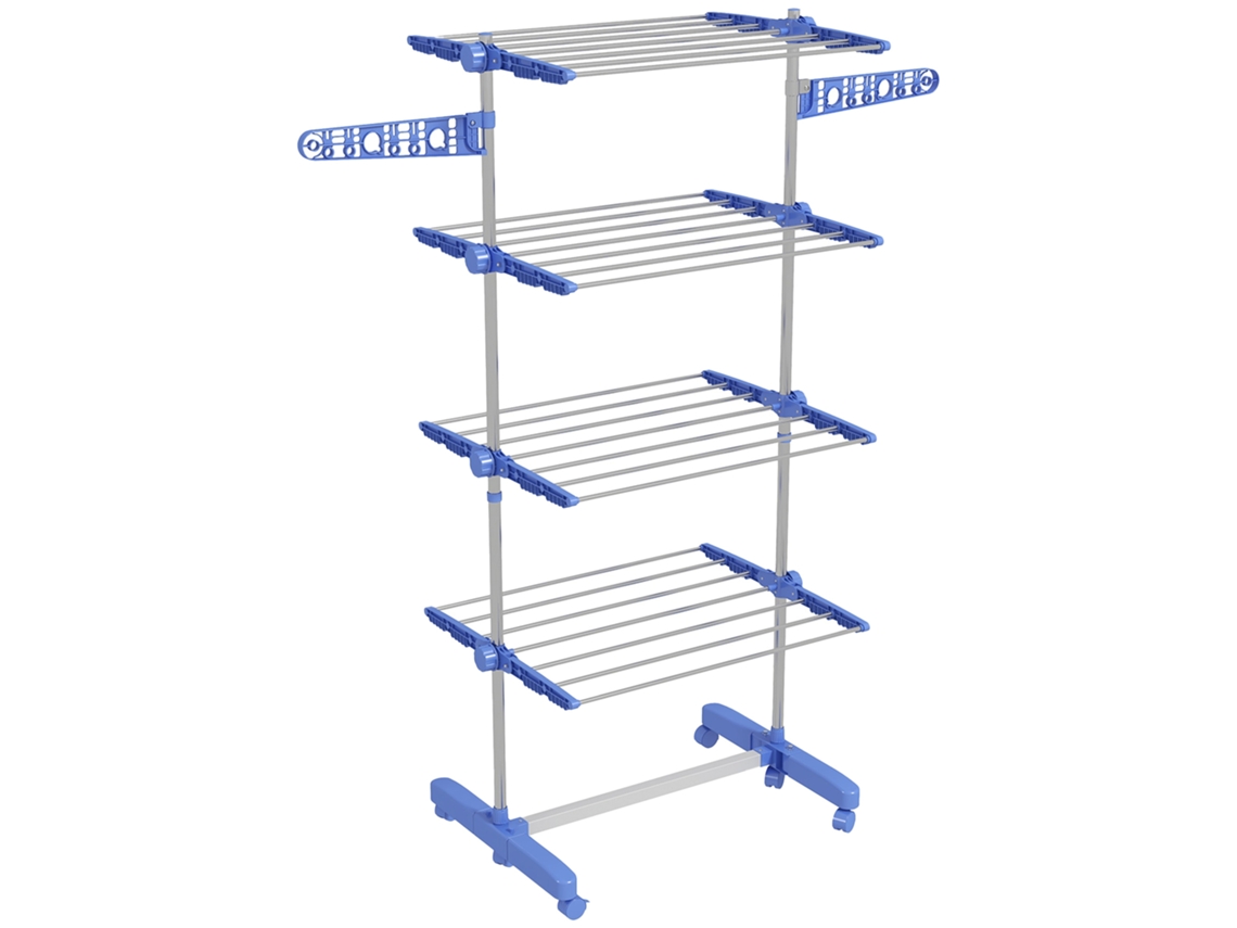 Secador Com Rodas, Torre De Secadora De 2 Níveis, Asa Dobrável, Secadora De Aço Em Azul Para Economizar Espaço Na Secagem-la