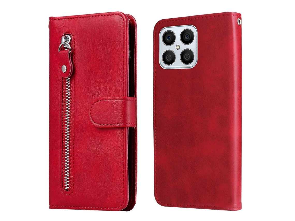 Capa Para Celular For Honor X8 5g / X6 Em Couro Com Textura De Bezerro E Zíper