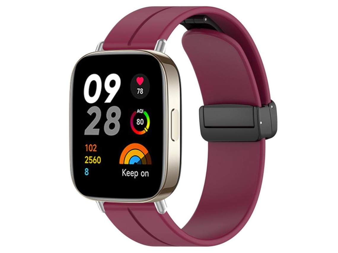 Bracelete para Redmi Watch 3 XIAOMOYU em Silicone Cabeça Chata com Fivela Preta Vinho Tinto