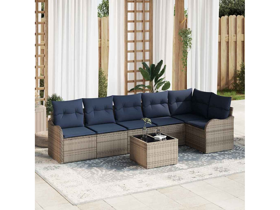 Vidaxl Conjunto De Sofá De Jardim Cinzeto Vime Pe