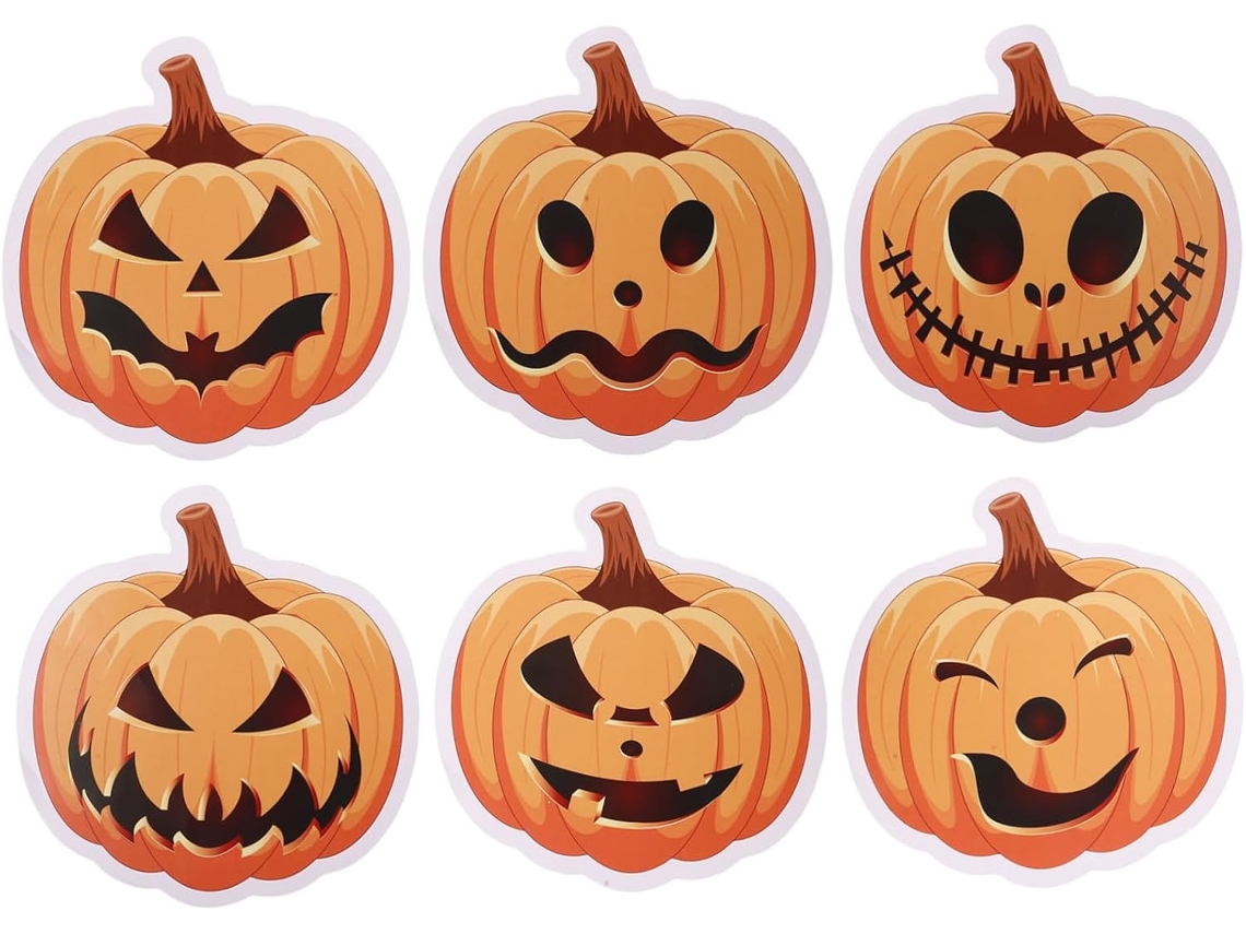 Conjunto de 6 tatuagens temporárias decorativas de Halloween para pisos, paredes e janelas - GOKOCO