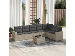 Vidaxl 8 Pcs Conj. Sofás Jardim C/ Almofadões Vime Pe Cinzento-claro