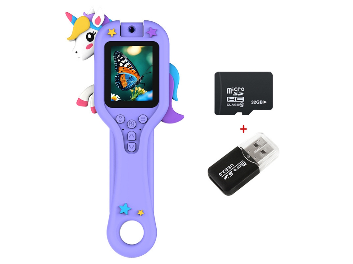 Lupa 500x, Tela De 2,0 Polegadas Com Cartão De 32 Gb E Leitor De Cartão (unicórnio Roxo)