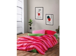 Conjunto de Cama - Capa de Edredom 220 x 240 + 2 Fronhas 60 x 60 em Algodão Reforçado - Rosa