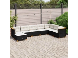 Vidaxl 8 Pcs Conjunto Sofás De Jardim Com Almofadões Vime Pe Preto
