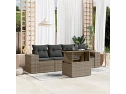 Vidaxl 5 Pcs Conjunto Sofás De Jardim C/ Almofadões Vime Pe Cinzento