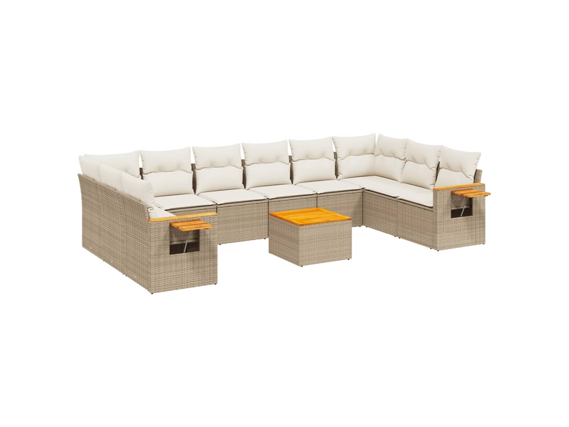 Maison Exclusive - 11 Pcs Conjunto Sofás De Jardim C/ Almofadões Vime Pe Bege
