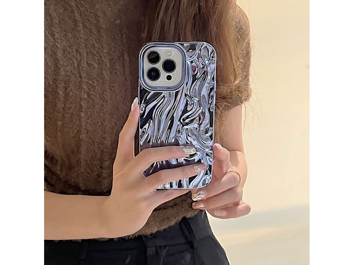 Capa Para Iphone 17 Lj Plissada Com Revestimento Eletrolítico Azul Sólido E Rugas.