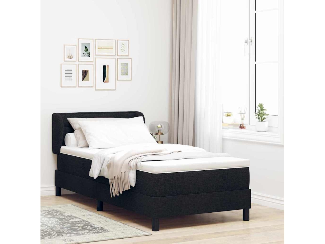 Vidaxl Cama Box Com Cabeceira Preto 80 X 200 Cm Tecido