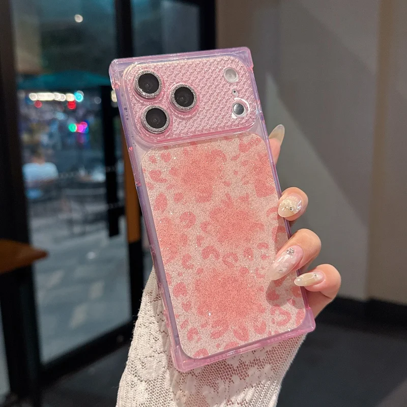 Capa Brilhante Para Celular (iphone 16 Plus Rosa), Capa Quadrada À Prova De Choque Com Proteção Contra Quedas.
