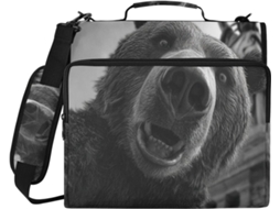 Pasta de Argolas com 3 Estampa da Estátua Liberdade e do Urso, Bolsos Extras Alça, Diversos Bolsos, o (3,8 Cm)