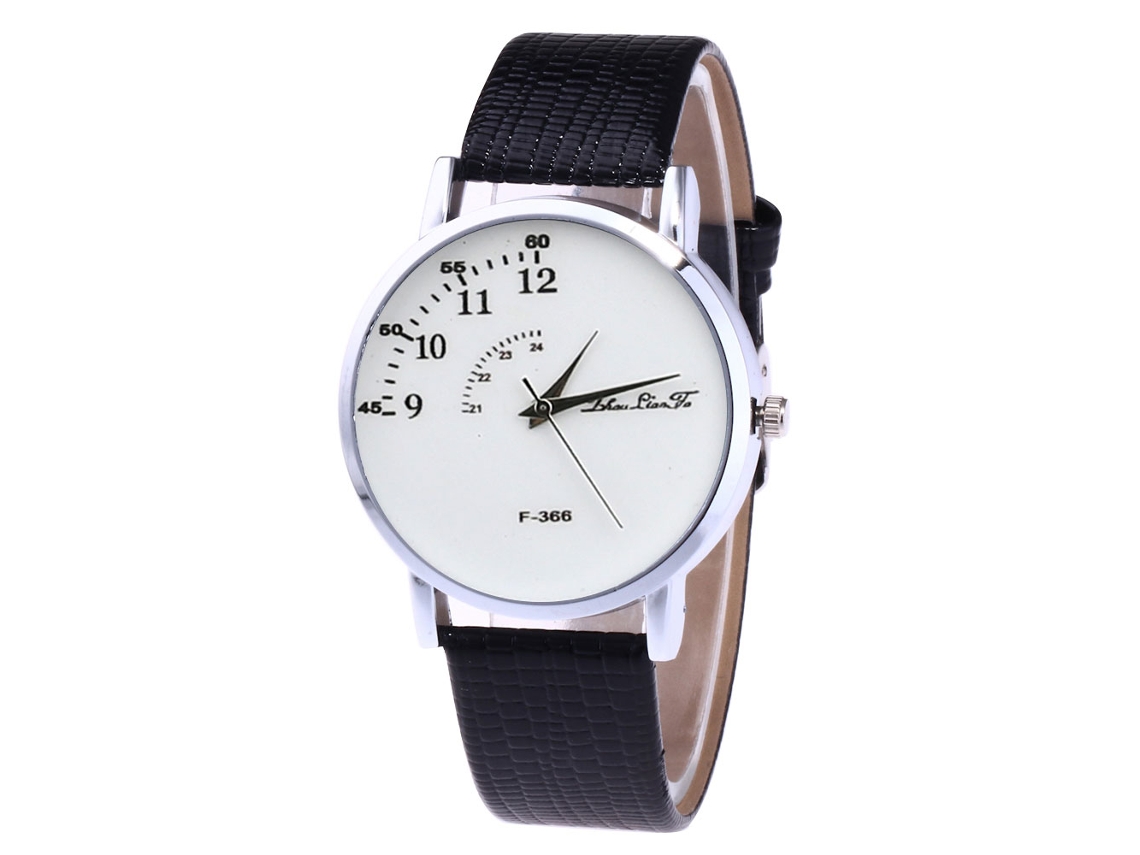 Relógio analógico de quartzo com pulseira de couro PU para homens e mulheres, preto elegante.