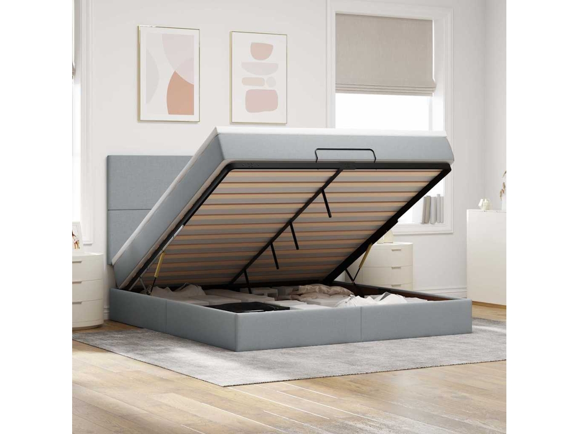 Vidaxl Estrutura Cama Otomana Colchão 160x200 Cm Tecido Cinzento Claro