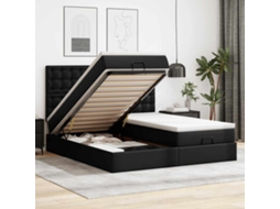Vidaxl Estrutura De Cama Otomana Com Colchões Pele Artificial Preta