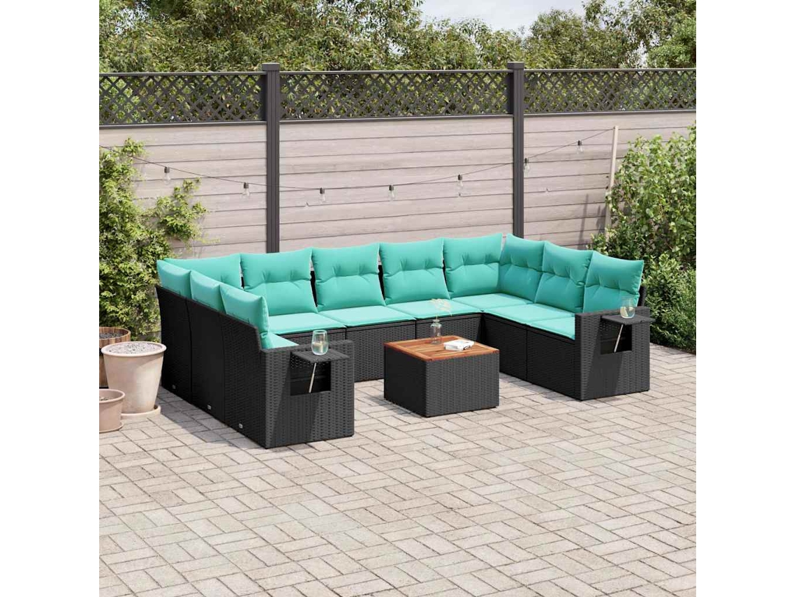 Vidaxl Conjunto De Sofá De Jardim Com 10 Peças E Almofadas Em Rattan Sintético Preto