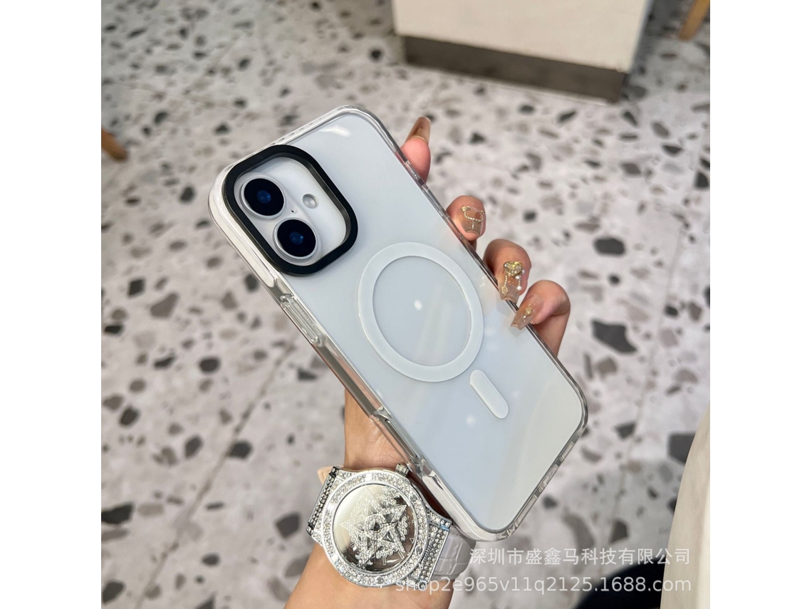 Capa Para Iphone 17 Pro Com Borda Branca, Transparente, Em Contraste Com A Cor Original, Com Fecho Magnético E Proteção Contra Impactos, Feita De Sili