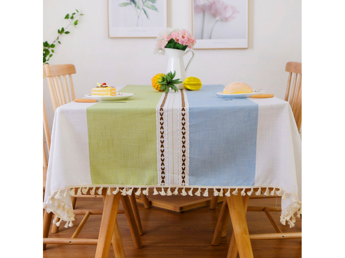 Toalha de Mesa Retangular Elegante de Linho de Algodão Engrossado com Borla para Decoração de Jantar 140*140 Cm Estilo1