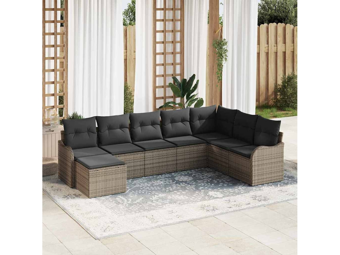 Vidaxl Conjunto De Sofá De Jardim 8 Unid. Cinzeto Vime Pe