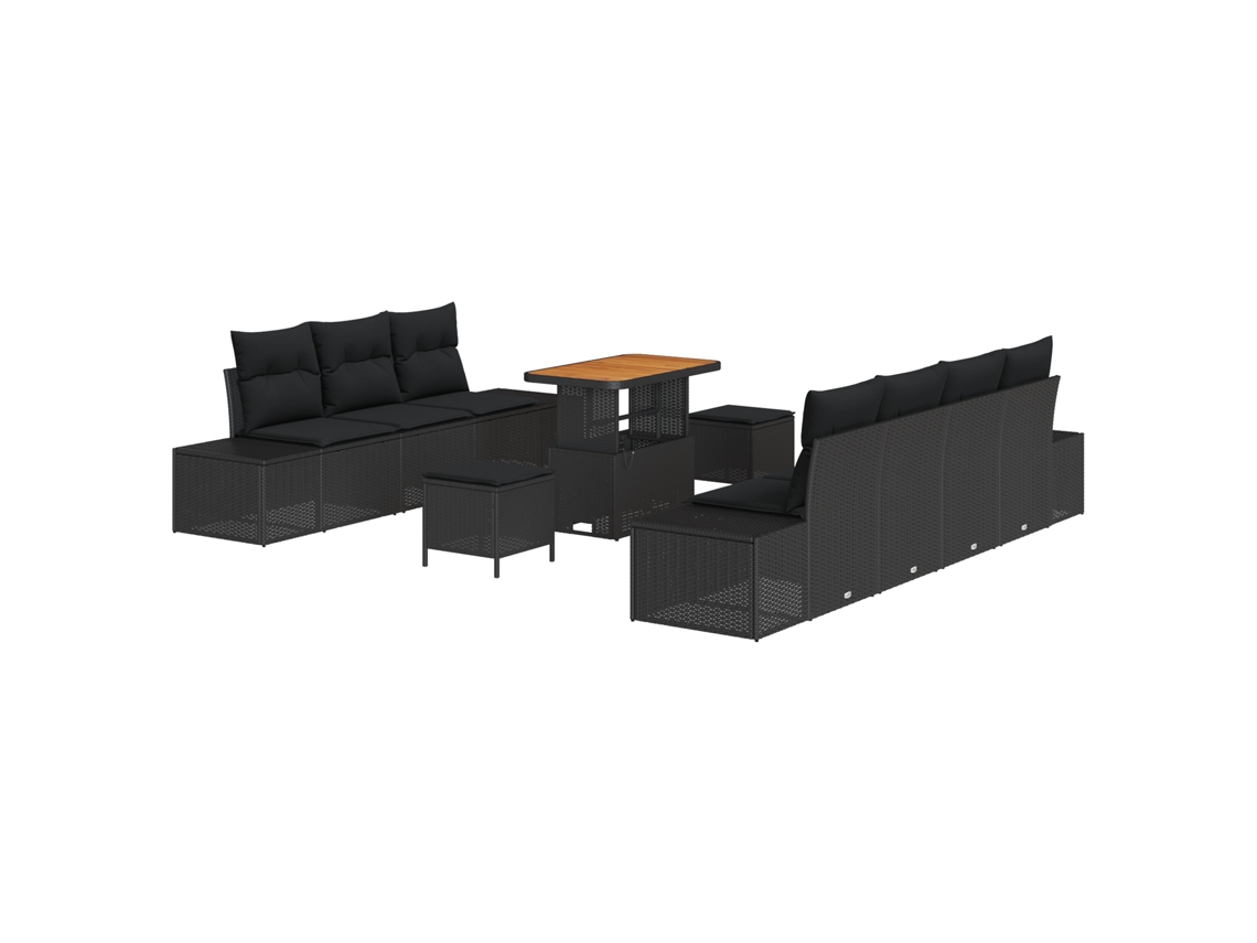 Conjunto 10 Sofá De Jardim Vidaxl Preto Vime Pe (90 X 55 X 71 Cm)