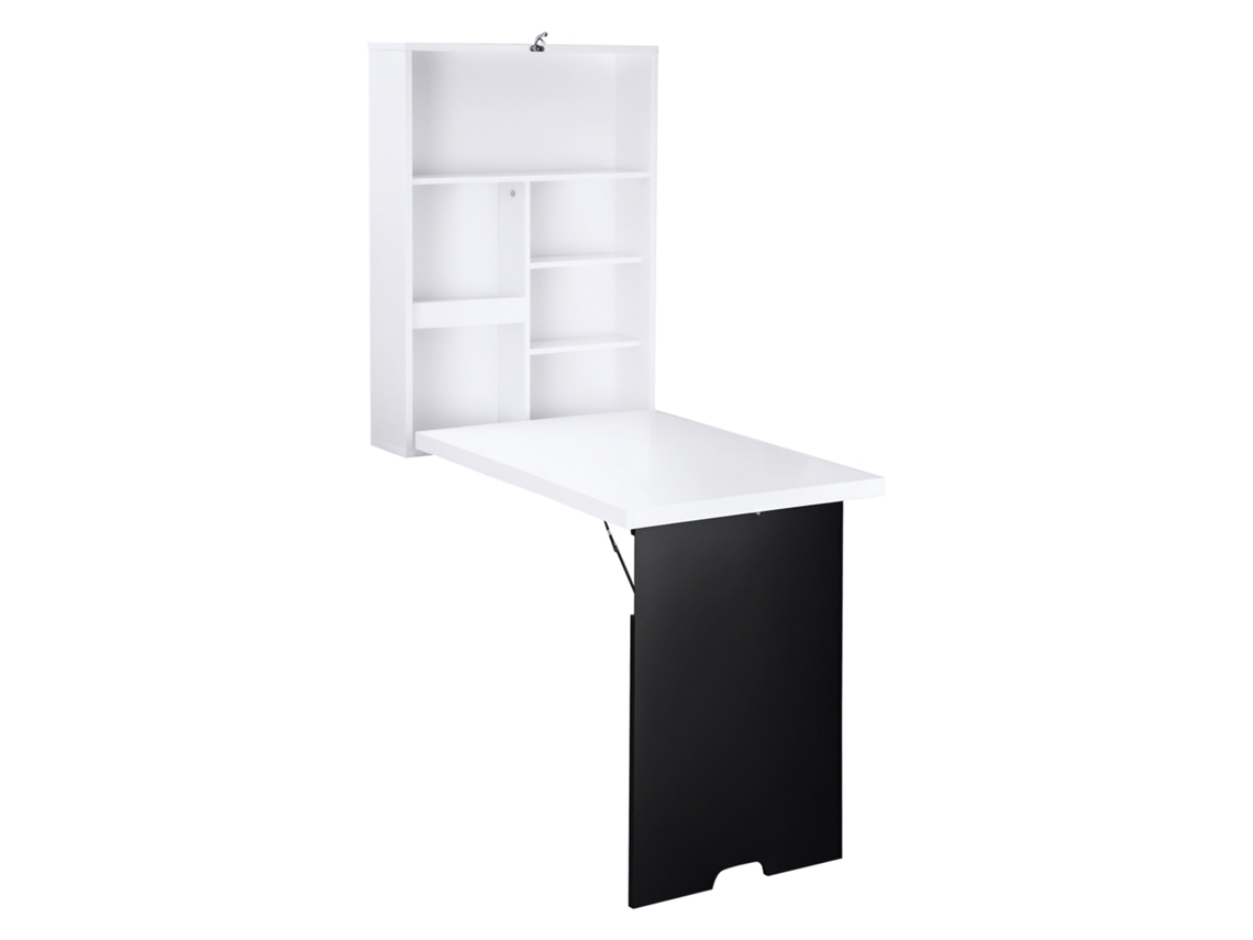 Mesa De Parede Com Tampo Dobrável, 5 Compartimentos, 60x94,5x147cm, Preto/branco