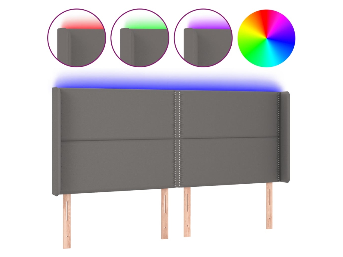 Cabeceira com Led de Cama Couro Artificial 203x16x118/128 Cm Cinzento MAISON EXCLUSIVE