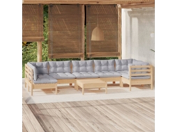 Vidaxl 8 Pcs Conjunto Lounge De Jardim C/ Almofadões Cinza Pinho