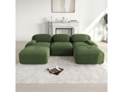 Sofá Modular U Em Cordão Premium, Sem Moldura, Antiderrapante, Amigável Para Pets, Braços Largos, Estofamento 32d, Verde.