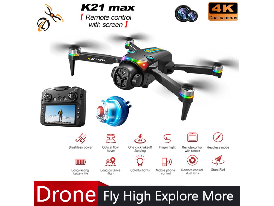 Drone K21 Max Com Câmara 4k, Ecrã De 4,3 Polegadas E Comando Para Desviar De Obstáculos 3 Baterías Preto Bestvite