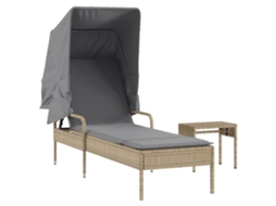 Espreguiçadeira com Toldo e Mesa Vime Pe Bege MAISON EXCLUSIVE