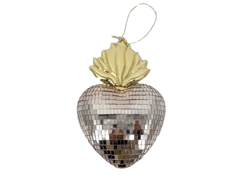 Ex Voto Decorativo Em Forma De Coração Disco Rosa 13x5x19 Cm Opjet