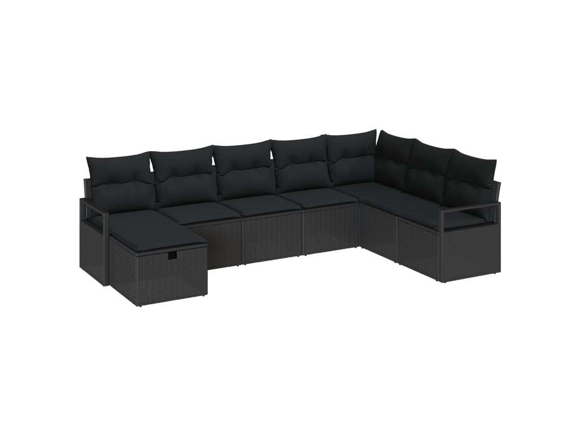 Conjunto 8 Sofá De Jardim Vidaxl Preto Vime Pe (287 X 177 X 85 Cm)