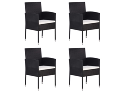 Vidaxl Cadeiras De Jardim C/ Almofadões Branco Nata 4pcs Vime Pe Preto